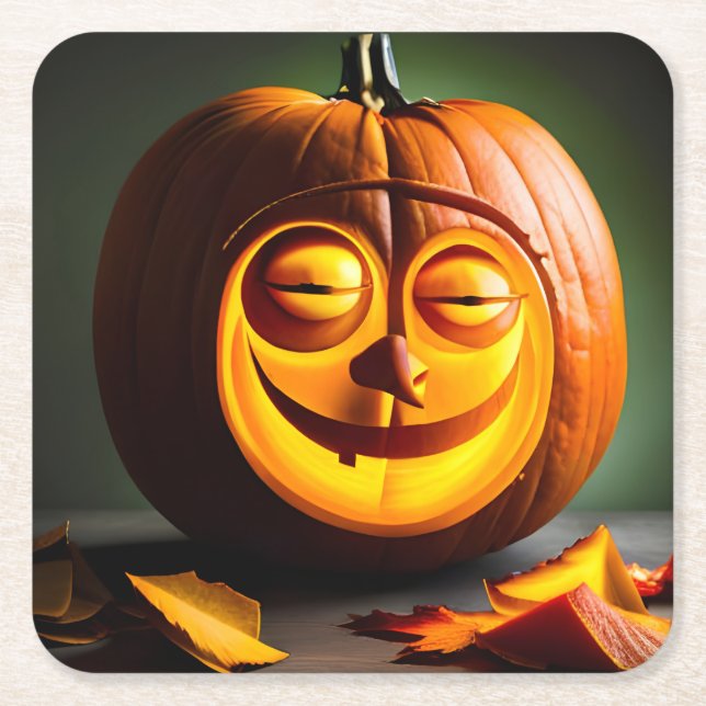 Posavasos Cuadrado De Papel Silly Mr. Pumpkin Head (Anverso)