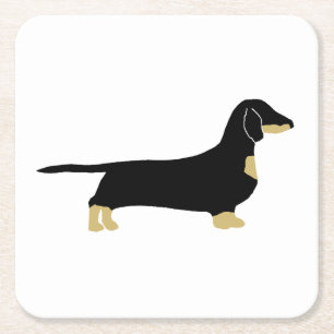 Posavasos Cuadrado De Papel silueta dachshund negra y tostana