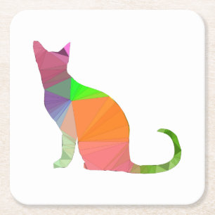 Posavasos Cuadrado De Papel Silueta de gato Low Poly