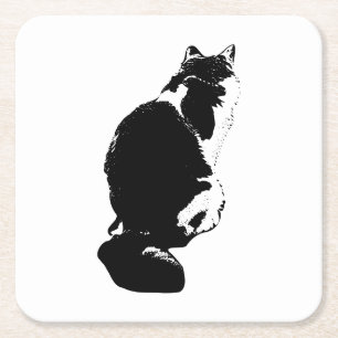 Posavasos Cuadrado De Papel Silueta de tinta elegante para gatos de silueta re