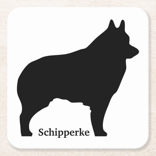 Posavasos Cuadrado De Papel Silueta del perro del Schipperke (Anverso)