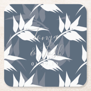 Posavasos Cuadrado De Papel Silueta Hojas Florales Navy
