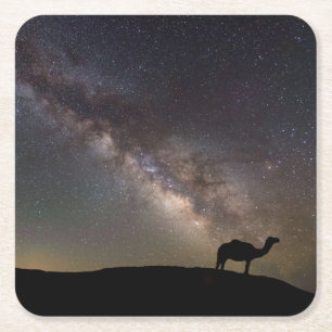 Posavasos Cuadrado De Papel Silueta y Milkyway del camello