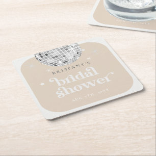 Posavasos Cuadrado De Papel Silver Retro Disco Groovy Bridal Shower