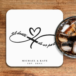 Posavasos Cuadrado De Papel Símbolo de infinito hasta la muerte nos hace Boda