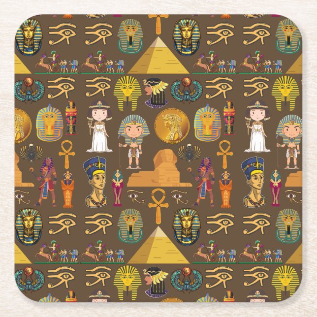 Posavasos Cuadrado De Papel Símbolo de patrón jeroglífico egipcio antiguo (Anverso)