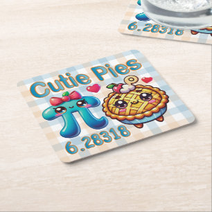 Posavasos Cuadrado De Papel Símbolo divertido "Cutie Pies" Cute Pi y Pie Pun