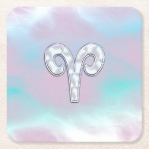 Posavasos Cuadrado De Papel Símbolo zodiacal Aries estilo Madreperla
