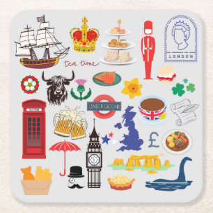 Posavasos Cuadrado De Papel Símbolos británicos del Reino Unido