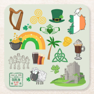 Posavasos Cuadrado De Papel Símbolos de Irlanda