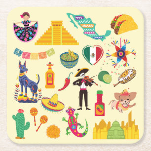 Posavasos Cuadrado De Papel Símbolos de México