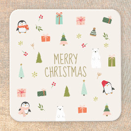 Posavasos Cuadrado De Papel Símbolos de Navidades pequeños