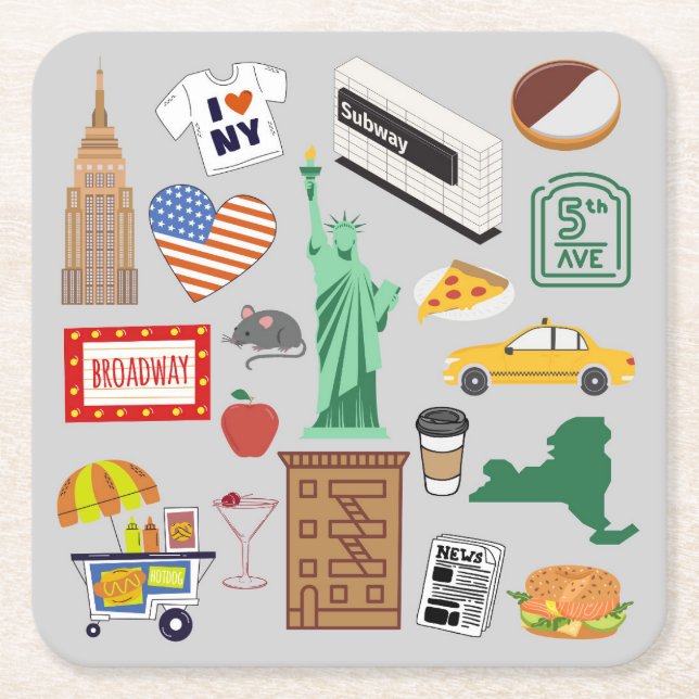 Posavasos Cuadrado De Papel Símbolos de Nueva York (Anverso)
