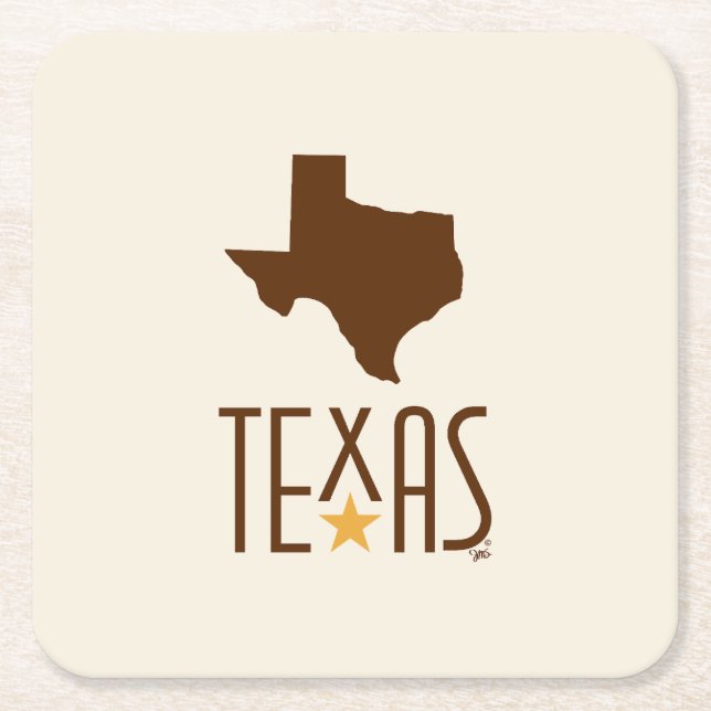 Posavasos Cuadrado De Papel Símbolos de Texas, Estado de Texas, marrón (Anverso)