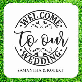 POSAVASOS CUADRADO DE PAPEL SIMPLE BIENVENIDA MATRIMONIAL 