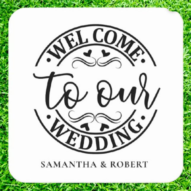 POSAVASOS CUADRADO DE PAPEL SIMPLE BIENVENIDA MATRIMONIAL  (Make your special day memorable with a Wedding Simple drink coasters)