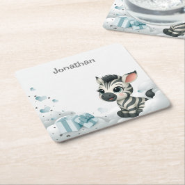 Posavasos Cuadrado De Papel Simple cute little cartoon zebra paper coaster