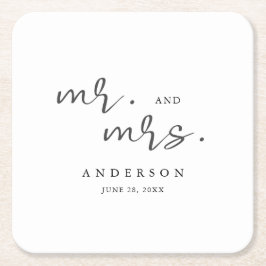 Posavasos Cuadrado De Papel Simple escritura Minimalista moderna Mr. y Mrs.