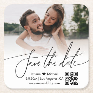 Posavasos Cuadrado De Papel simple foto de pareja de código qr guardar el imán