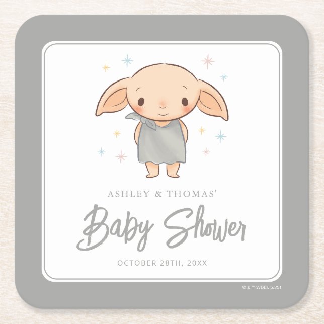 Posavasos Cuadrado De Papel Simple Harry Potter - Dobby Baby Shower (Anverso)