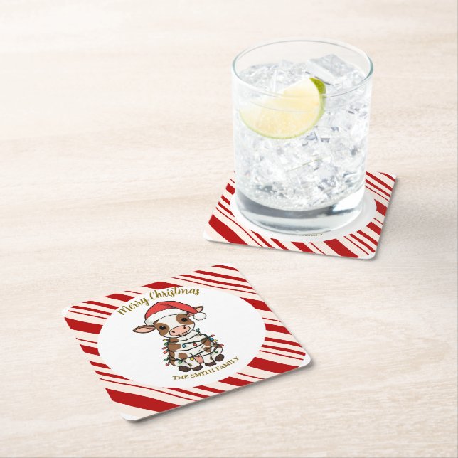 Posavasos Cuadrado De Papel Simple modern merry christmas calf Cow OX pattern (In situ)