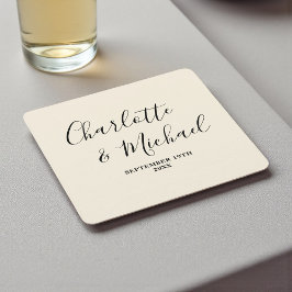 Posavasos Cuadrado De Papel Simple Natural White Script Minimalist Wedding