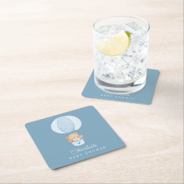 Posavasos Cuadrado De Papel Simple Teddy Bear Blue Balloon