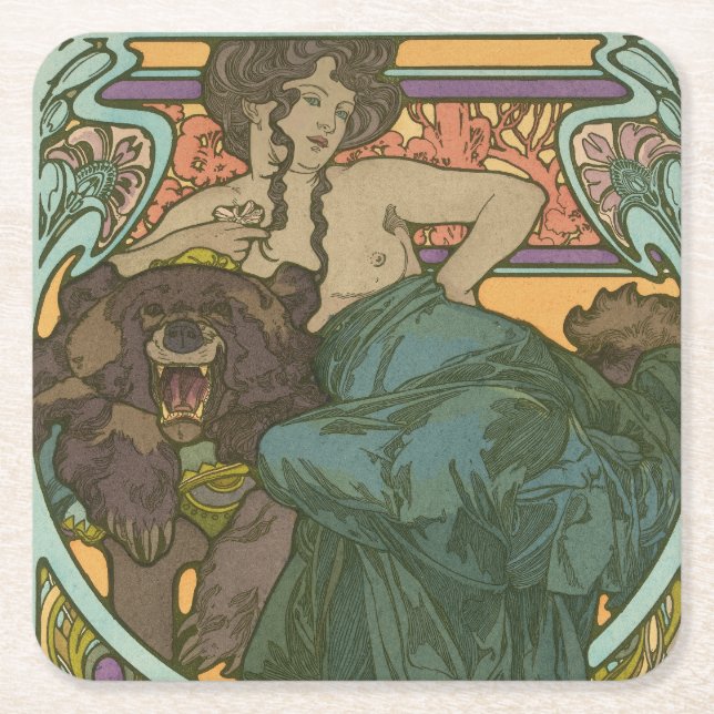 Posavasos Cuadrado De Papel Sin título de Alphonse Mucha (1902) (Anverso)