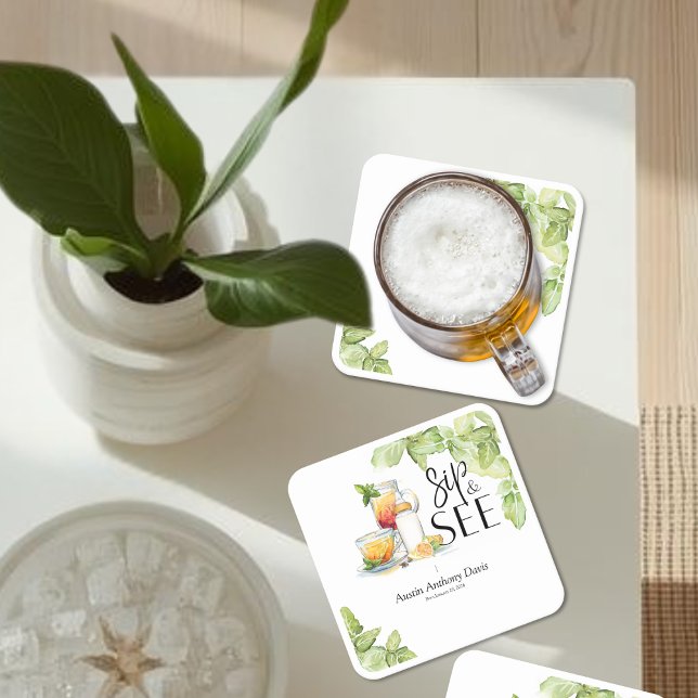 Posavasos Cuadrado De Papel Sip and See Meet The Baby (Subido por el creador)