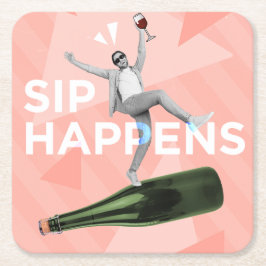 Posavasos Cuadrado De Papel Sip Happens Fun Coaster for Happy Hour