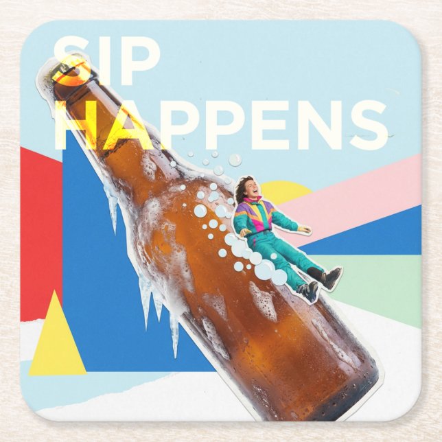 Posavasos Cuadrado De Papel Sip Happens Fun Retro Coaster (Anverso)