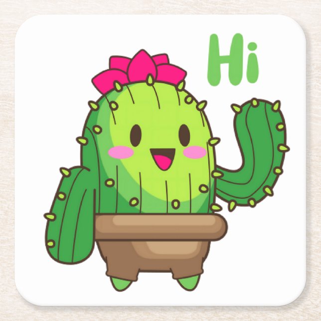Posavasos Cuadrado De Papel Sip & Smile Coaster – Cactus Says Hi (Anverso)