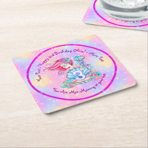 Posavasos Cuadrado De Papel Sirena 3er cumpleaños Cambio Editar Texto Personal