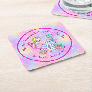 Posavasos Cuadrado De Papel Sirena 4º Cumpleaños Cambio Editar Texto Personali