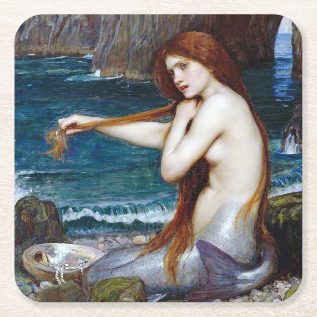 Posavasos Cuadrado De Papel Sirena, John William Waterhouse (Anverso)