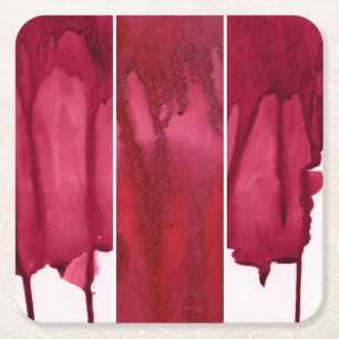 Posavasos Cuadrado De Papel Sistema del extracto rojo de la acuarela pintado a