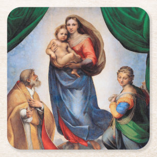 Posavasos Cuadrado De Papel Sistine Madonna, Raphael