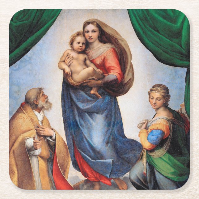 Posavasos Cuadrado De Papel Sistine Madonna, Raphael (Anverso)