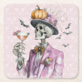 Posavasos Cuadrado De Papel Skeleton gótico Fiesta de cócteles Halloween
