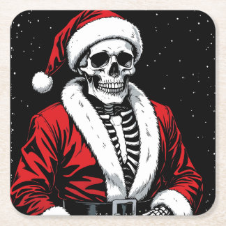 Posavasos Cuadrado De Papel Skeleton Santa