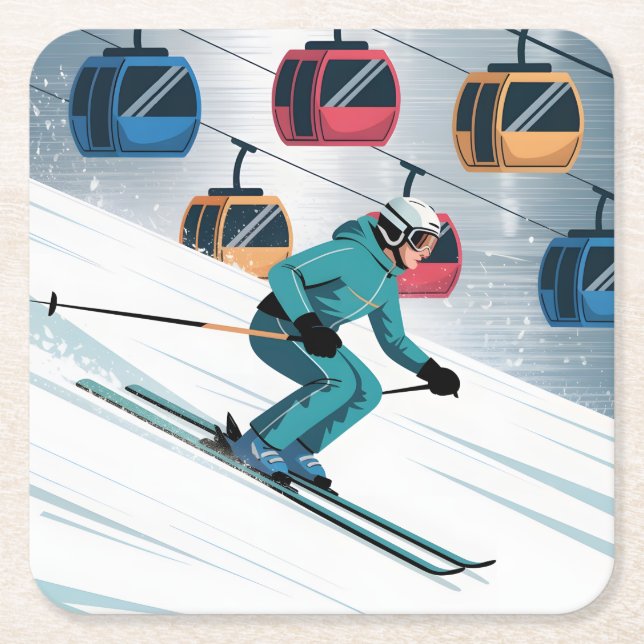 Posavasos Cuadrado De Papel Ski Lift Skip Coaster Set (Anverso)