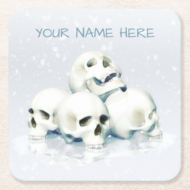 Posavasos Cuadrado De Papel Skulls in the snow. Personalized (Anverso)