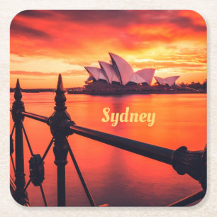 Posavasos Cuadrado De Papel Sky, Naranja de ópera de Australia en Sydney