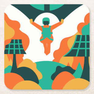 Posavasos Cuadrado De Papel Skydiver Descending Over Solar Powered Landscape