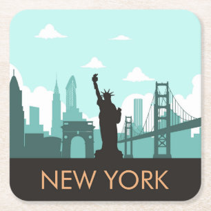 Posavasos Cuadrado De Papel Skyline de Nueva York creativa