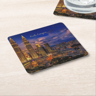 Posavasos Cuadrado De Papel Skyline Kuala Lumpur de noche