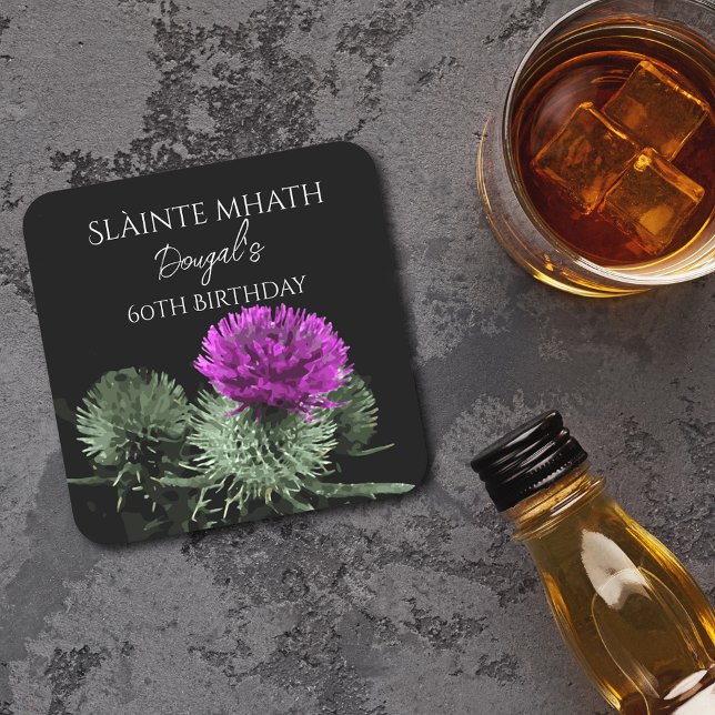 Posavasos Cuadrado De Papel Slàinte mhath Thistle Cumpleaños (Subido por el creador)