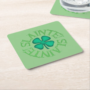 Posavasos Cuadrado De Papel ¡Slainte! Papel verde bebe galletas.