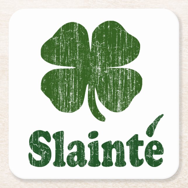 Posavasos Cuadrado De Papel Slainte Shamrock (Anverso)