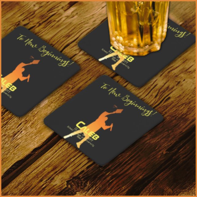 Posavasos Cuadrado De Papel Sleek Black Modern Tech Graduation (Subido por el creador)